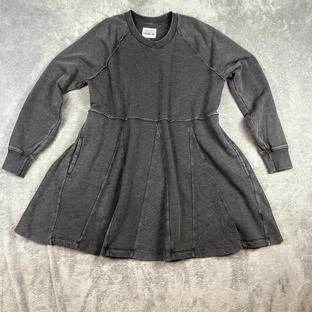 AE Fleece Long Sleeve Babydoll Mini Sweater Dress Womens L Oversized‎ Lagenlook